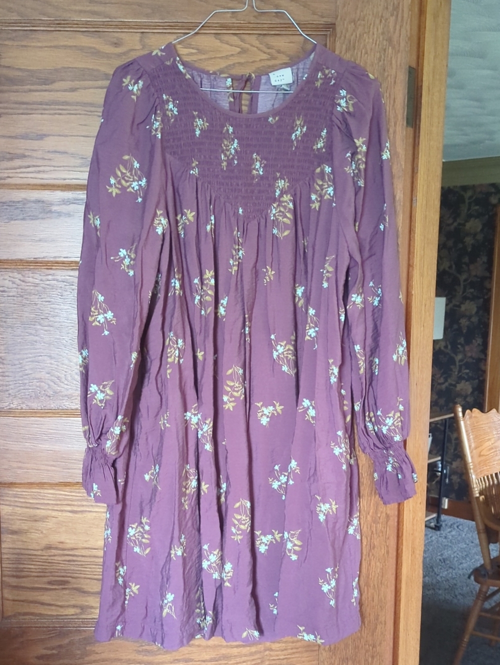 A New Day Floral Long-Sleeve Mauve Flowy Dress Size Women's S